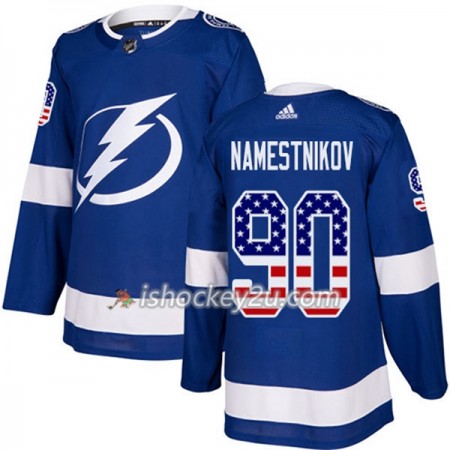Mænd NHL Tampa Bay Lightning Trøje Vladislav Namestnikov 90 Adidas 2017-2018 Blå USA Flag Fashion Authentic